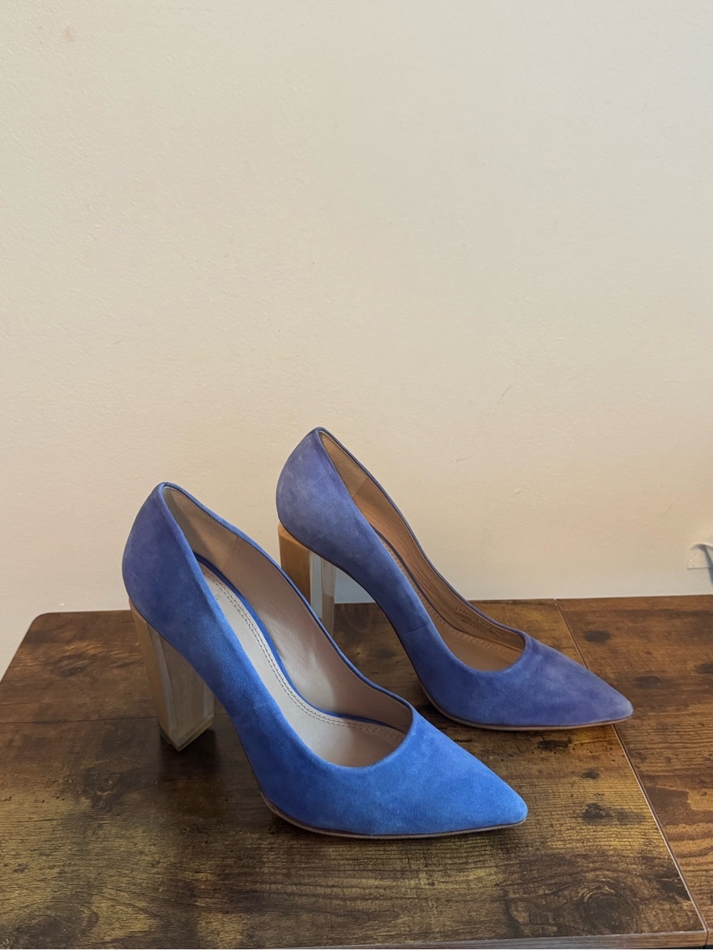 Tory Burch Blue Suede Pointed-Toe Block Heel Pumps Size 8 1/5